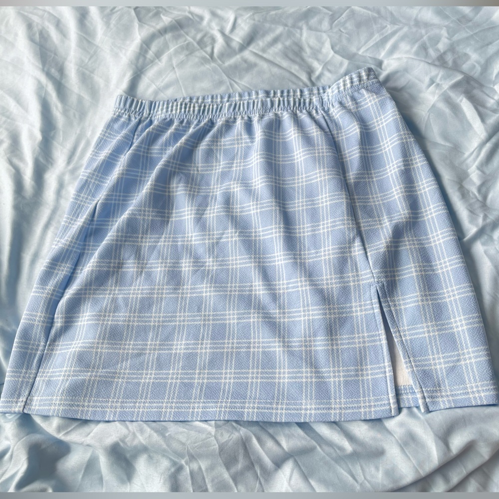 Light Blue Plaid Mini Skirt
